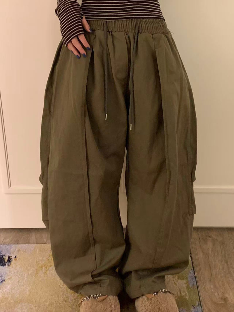 Badcalm - Korean Women Fashion - #womensfashion - Cotton Panel Balloon Pants