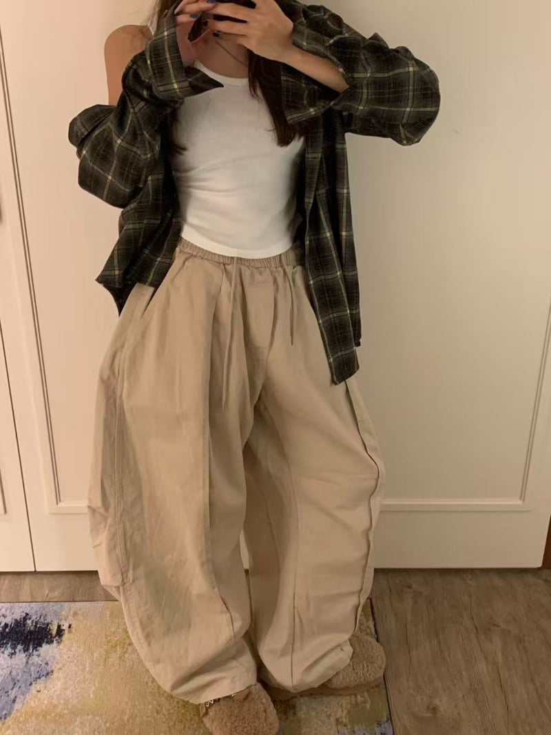 Badcalm - Korean Women Fashion - #womensfashion - Cotton Panel Balloon Pants - 7