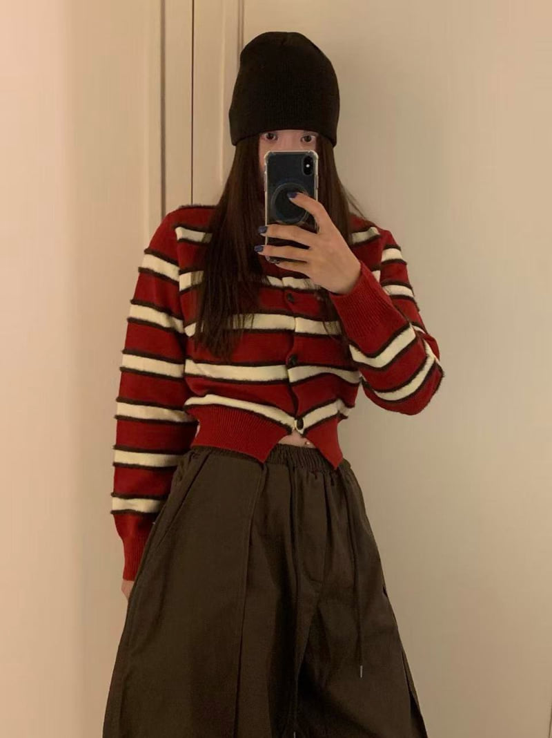 Badcalm - Korean Women Fashion - #womensfashion - Myu Striped Cardigan - 2
