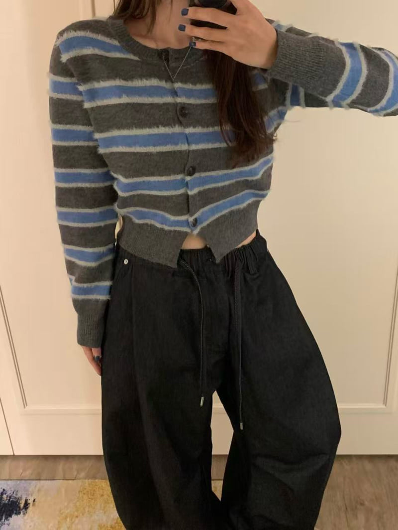 Badcalm - Korean Women Fashion - #momslook - Myu Striped Cardigan - 4