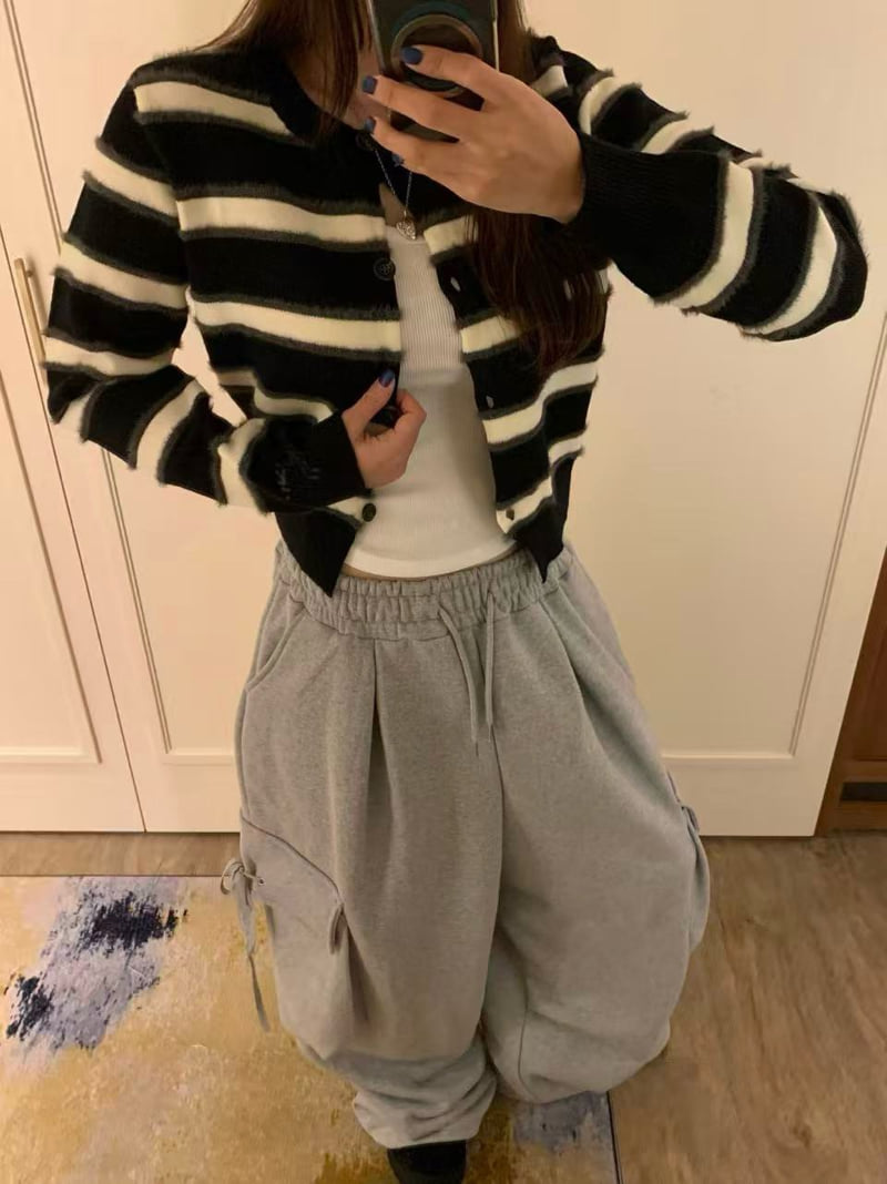 Badcalm - Korean Women Fashion - #womensfashion - Myu Striped Cardigan - 8