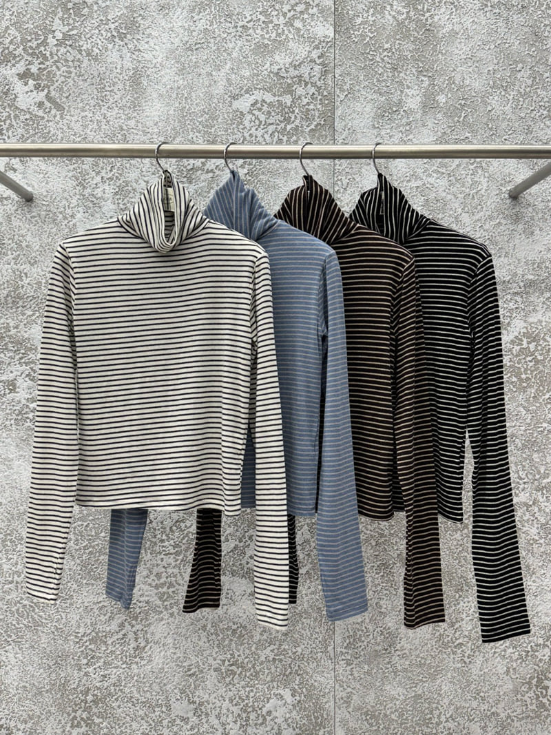 Badcalm - Korean Women Fashion - #womensfashion - Striped Wool Turtleneck Tee - 6