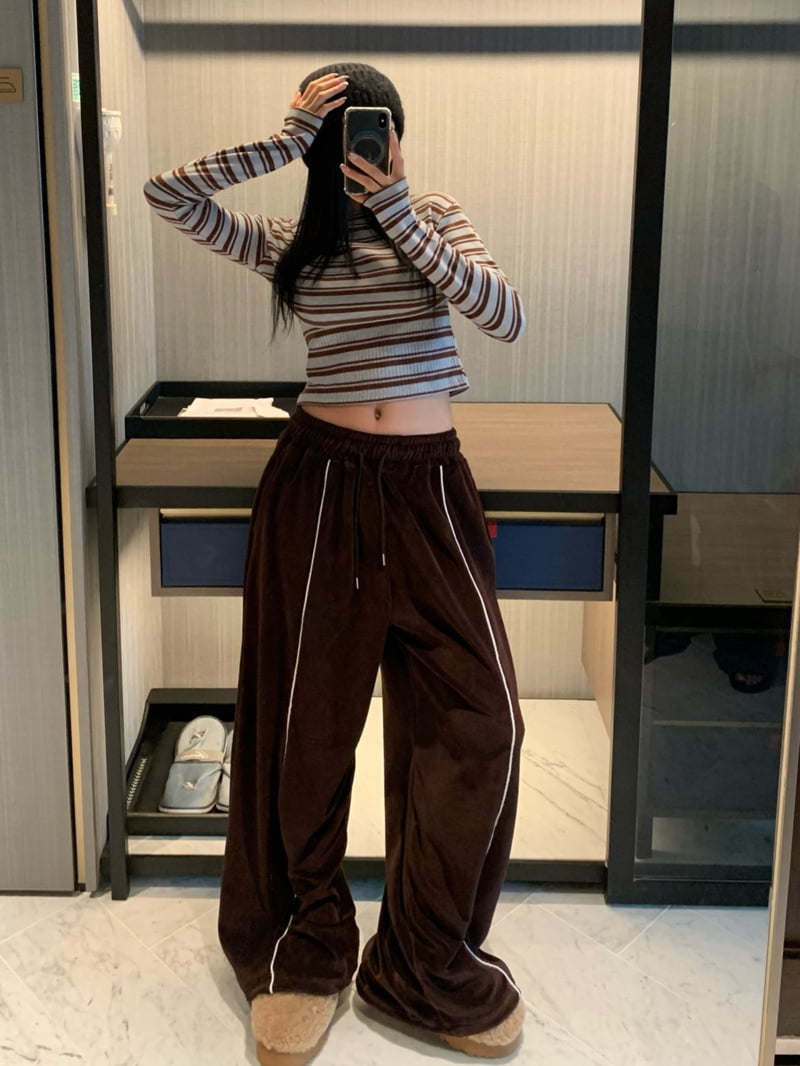 Badcalm - Korean Women Fashion - #momslook - Piping Velour Pants - 4