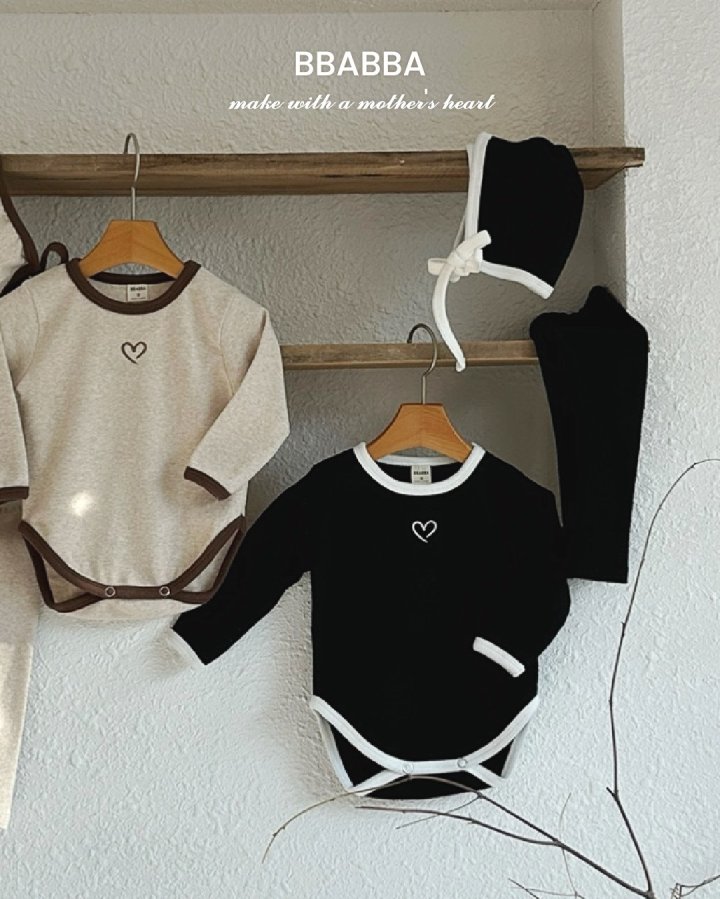 Bbabba - Korean Baby Fashion - #babyoutfit - Heart Embroidery Peach Fleece Suit Set (set of 3) - 3