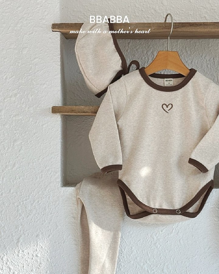 Bbabba - Korean Baby Fashion - #babyoutfit - Heart Embroidery Peach Fleece Suit Set (set of 3) - 4