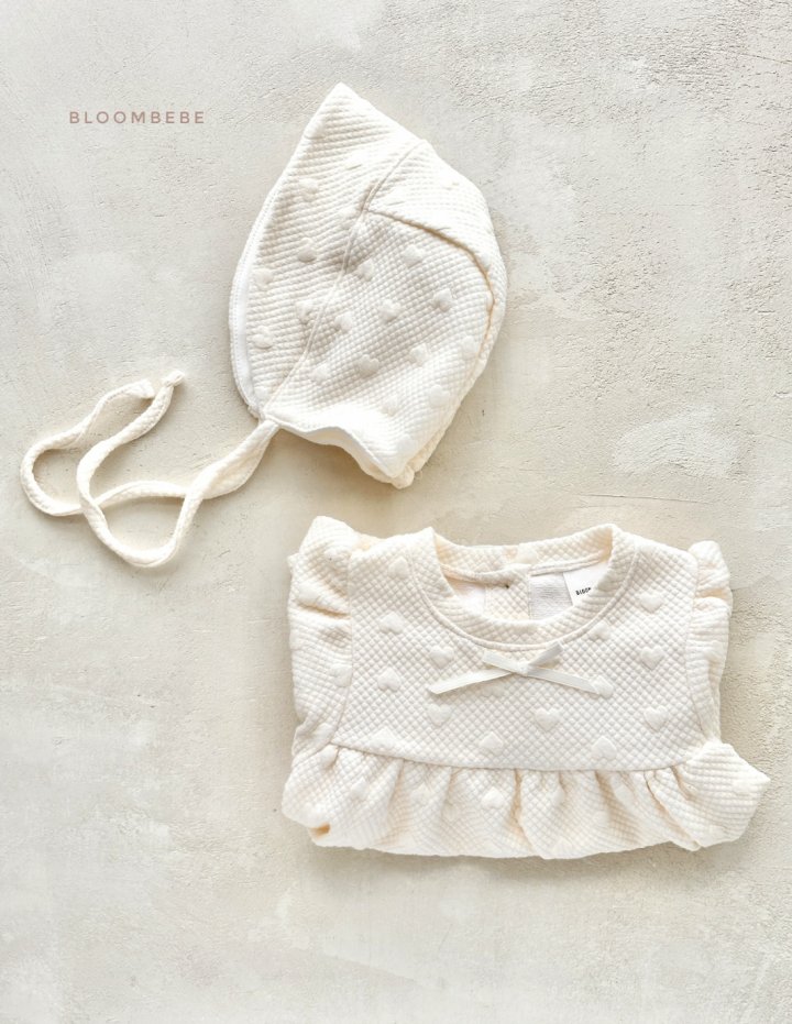 Bloombebe - Korean Baby Fashion - #babyfashion - Jacquard Heart Set (One-piece+Bonnet) - 2