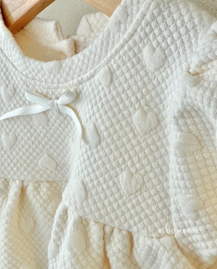 Bloombebe - Korean Baby Fashion - #babyfever - Jacquard Heart Set (One-piece+Bonnet) - 3