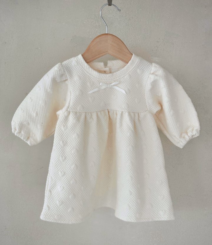 Bloombebe - Korean Baby Fashion - #babylifestyle - Jacquard Heart Set (One-piece+Bonnet) - 5