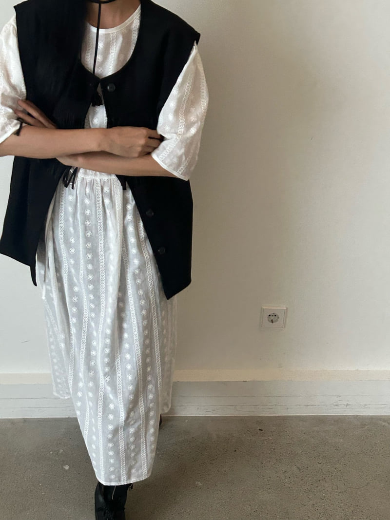 Buckle - Korean Women Fashion - #momslook - Candle Embroidery One-Piece - 5