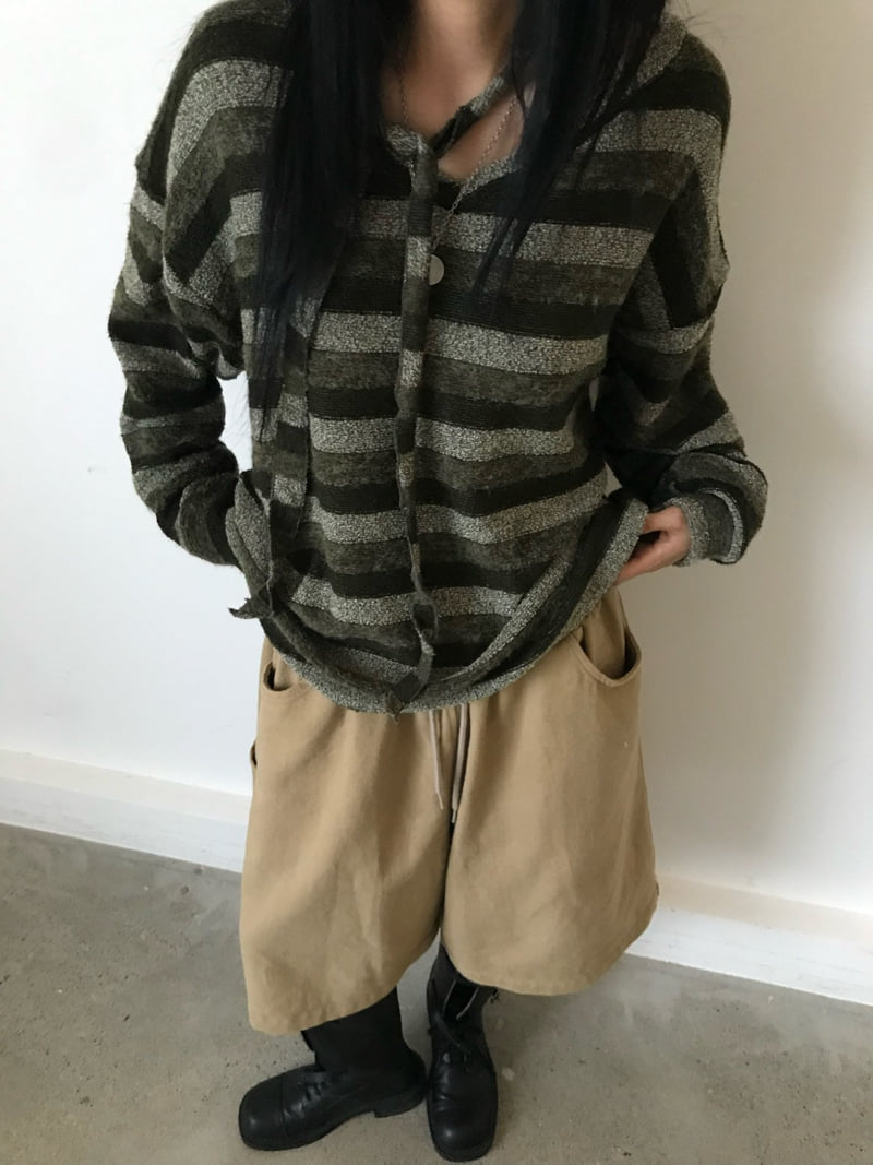 Buckle - Korean Women Fashion - #momslook - Soft V-Neck Striped Knit