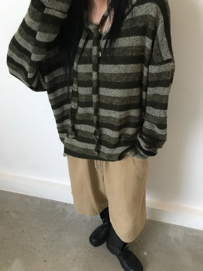 Buckle - Korean Women Fashion - #momslook - Soft V-Neck Striped Knit - 3