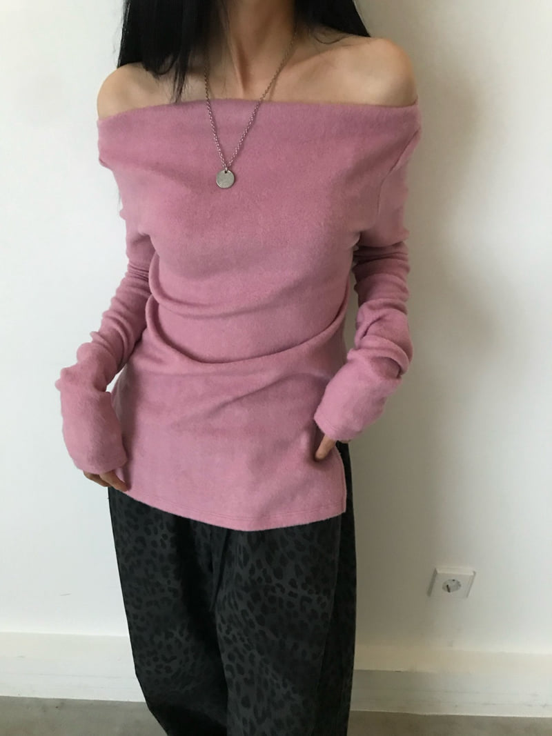 Buckle - Korean Women Fashion - #momslook - Peach Soft Boatneck Tee - 5