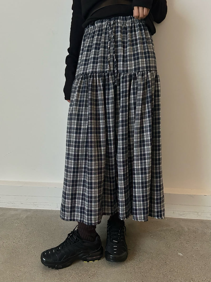 Buckle - Korean Women Fashion - #momslook - Peach Check Long Skirt - 3