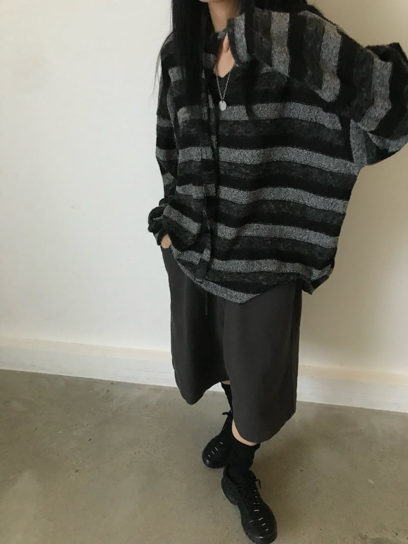 Buckle - Korean Women Fashion - #pursuepretty - Soft V-Neck Striped Knit - 11