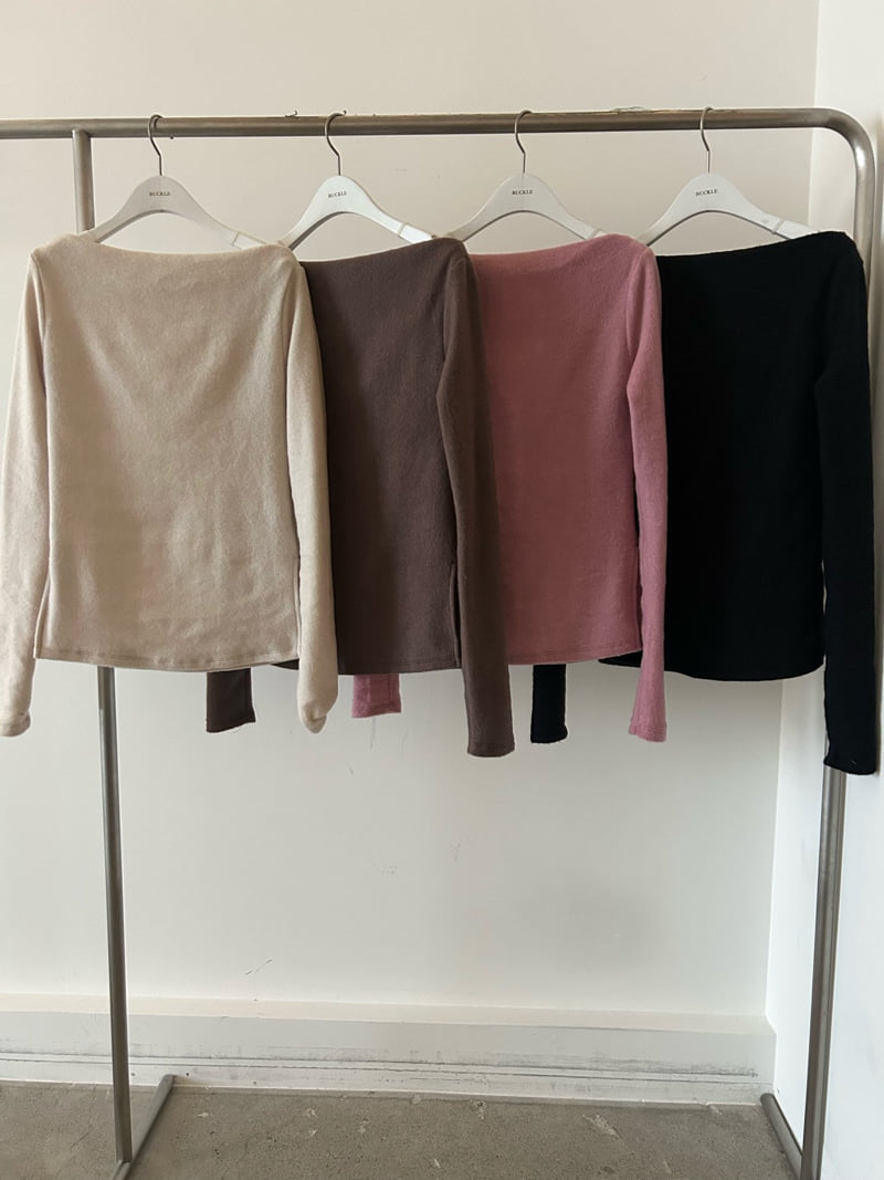 Buckle - Korean Women Fashion - #pursuepretty - Peach Soft Boatneck Tee - 10