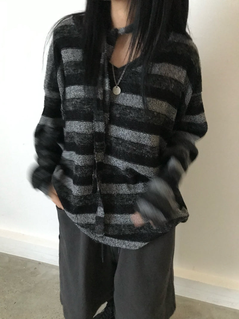 Buckle - Korean Women Fashion - #restrostyle - Soft V-Neck Striped Knit - 12