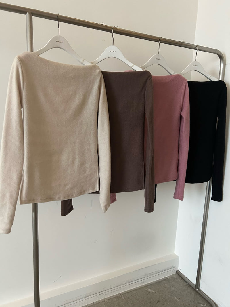 Buckle - Korean Women Fashion - #restrostyle - Peach Soft Boatneck Tee - 11