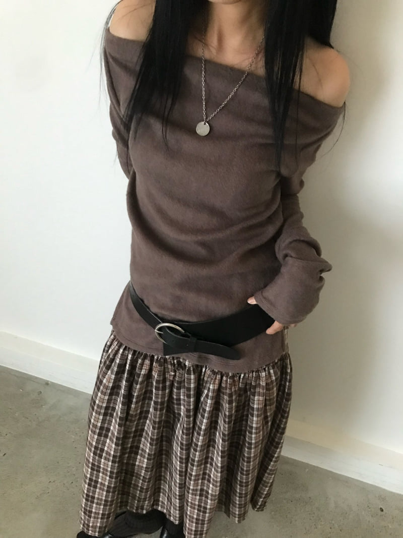 Buckle - Korean Women Fashion - #romanticstyle - Peach Soft Boatneck Tee - 12