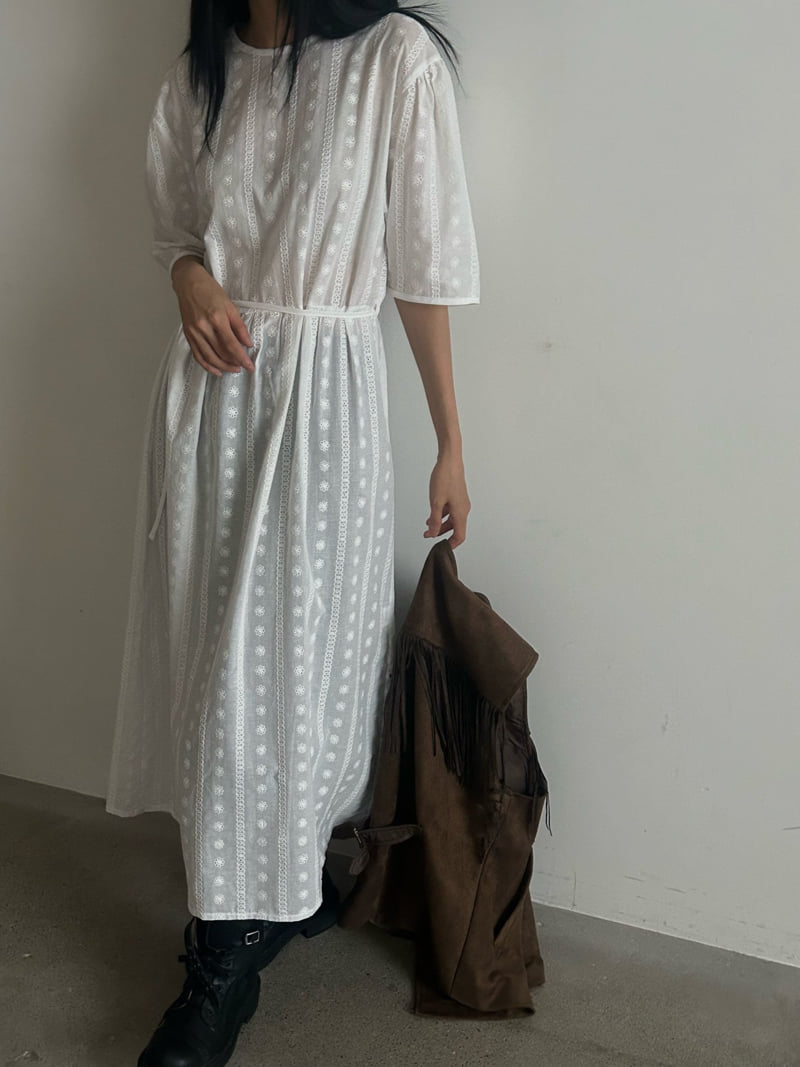 Buckle - Korean Women Fashion - #vintageinspired - Candle Embroidery One-Piece - 11