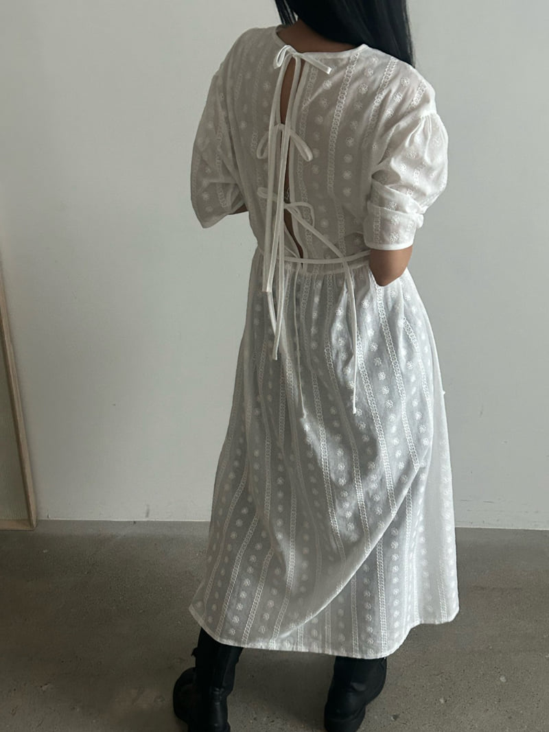 Buckle - Korean Women Fashion - #vintagekidsstyle - Candle Embroidery One-Piece - 12