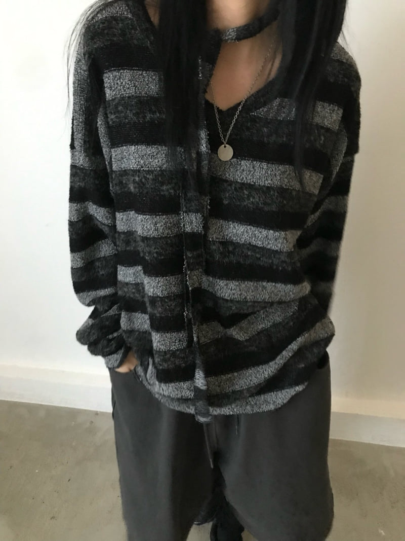 Buckle - Korean Women Fashion - #vintagekidsstyle - Soft V-Neck Striped Knit - 10