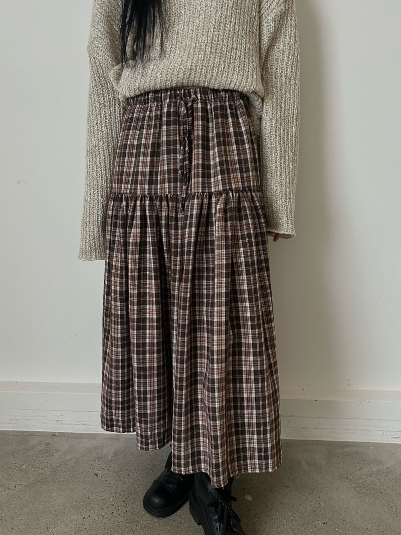 Buckle - Korean Women Fashion - #vintagekidsstyle - Peach Check Long Skirt - 8