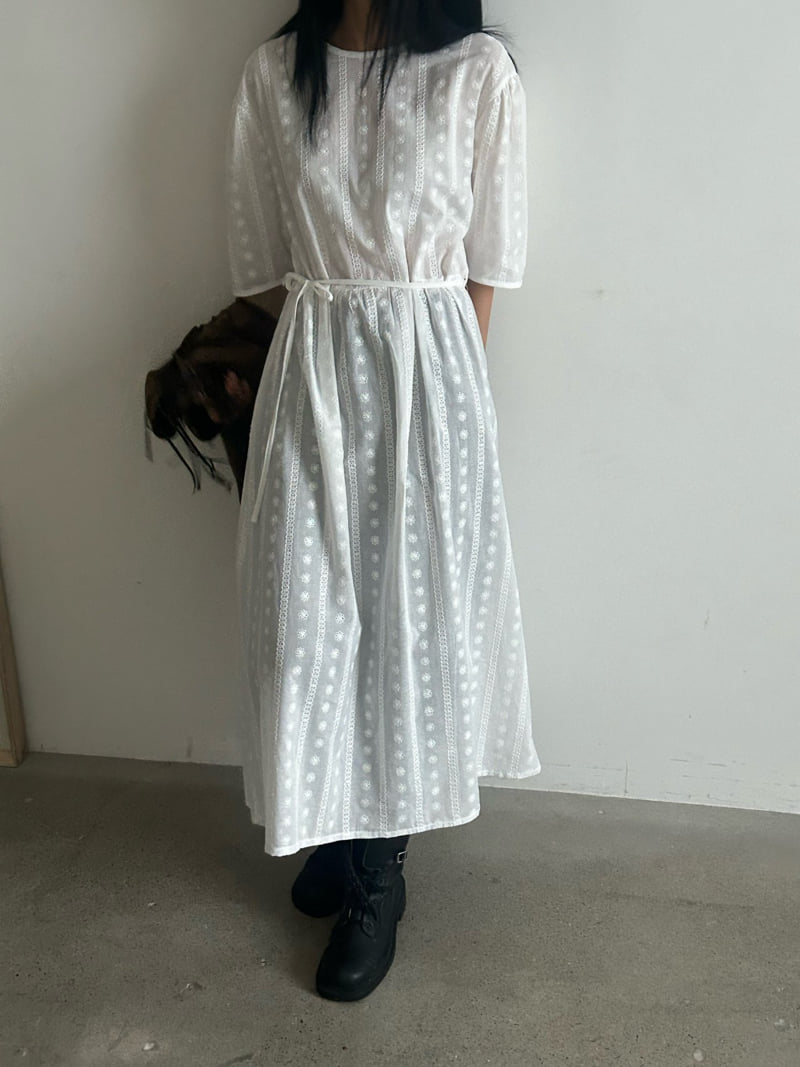 Buckle - Korean Women Fashion - #womensfashion - Candle Embroidery One-Piece - 10