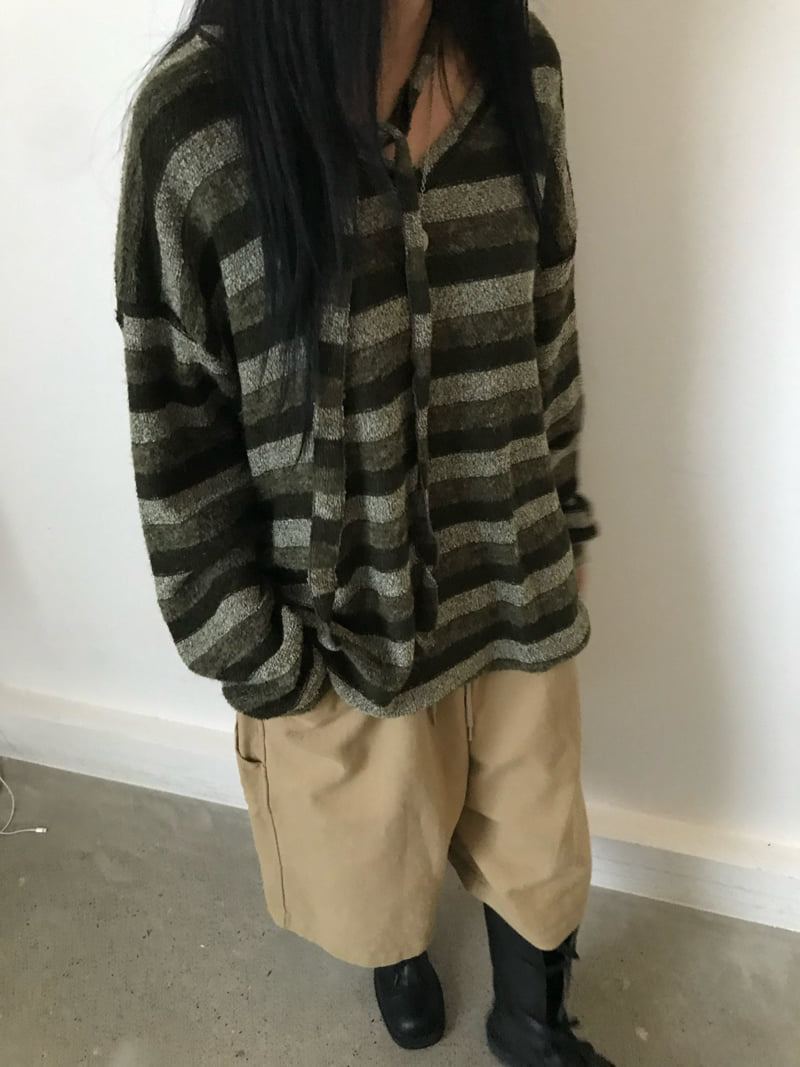 Buckle - Korean Women Fashion - #womensfashion - Soft V-Neck Striped Knit - 2