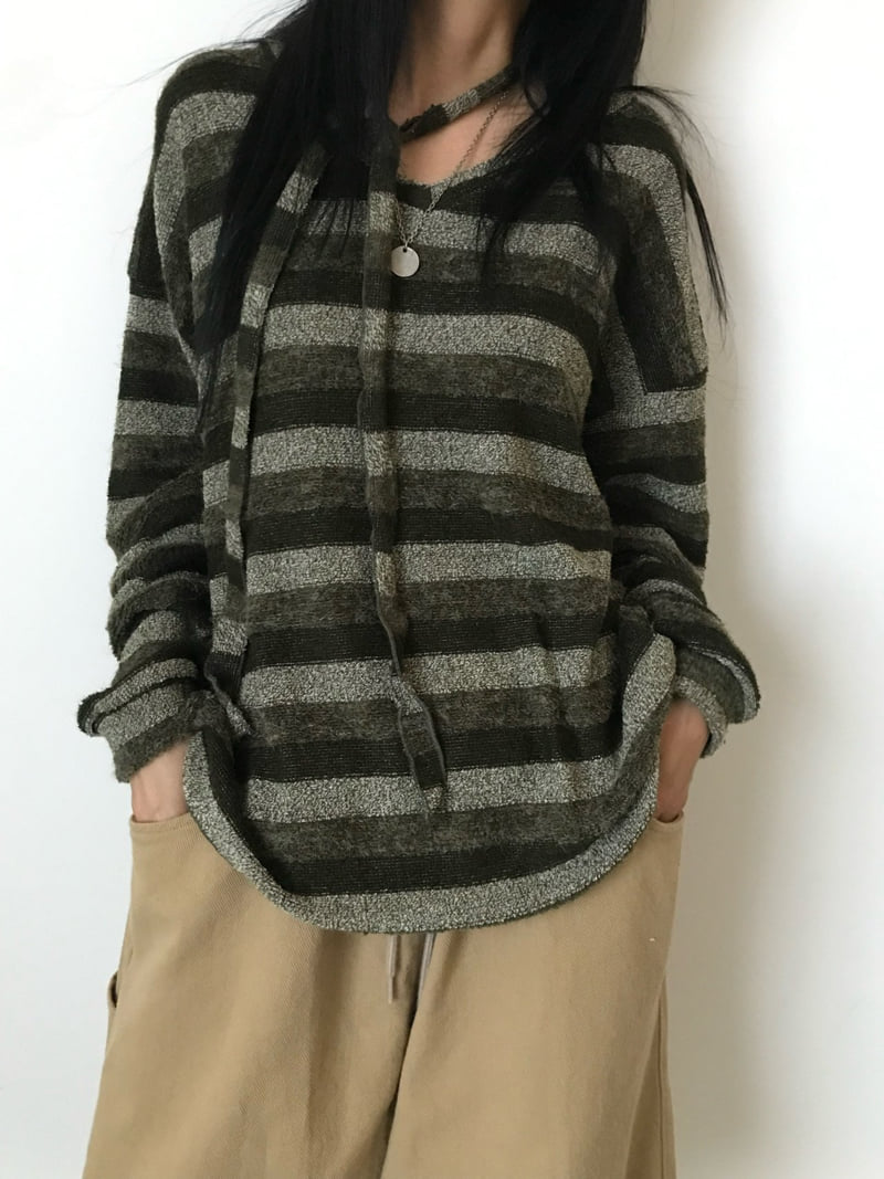 Buckle - Korean Women Fashion - #momslook - Soft V-Neck Striped Knit - 4