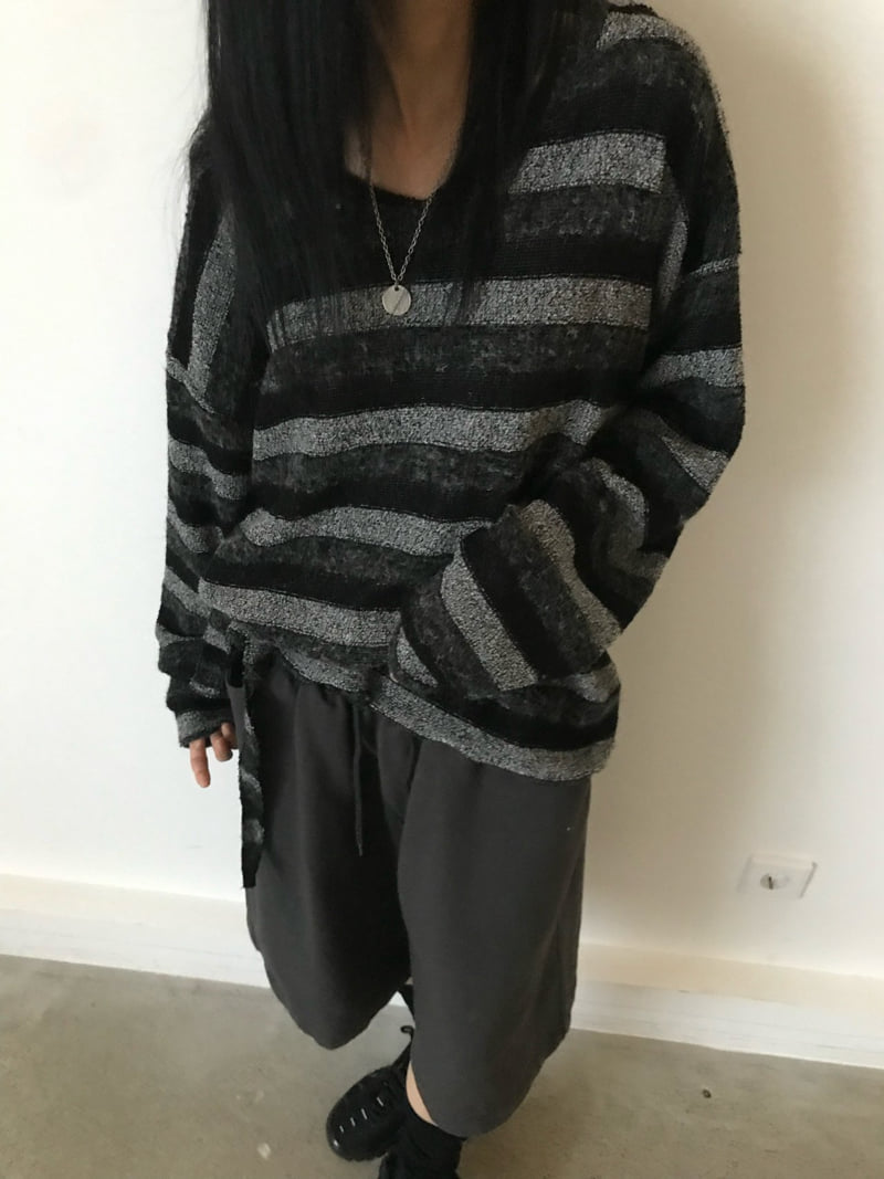 Buckle - Korean Women Fashion - #womensfashion - Soft V-Neck Striped Knit - 8