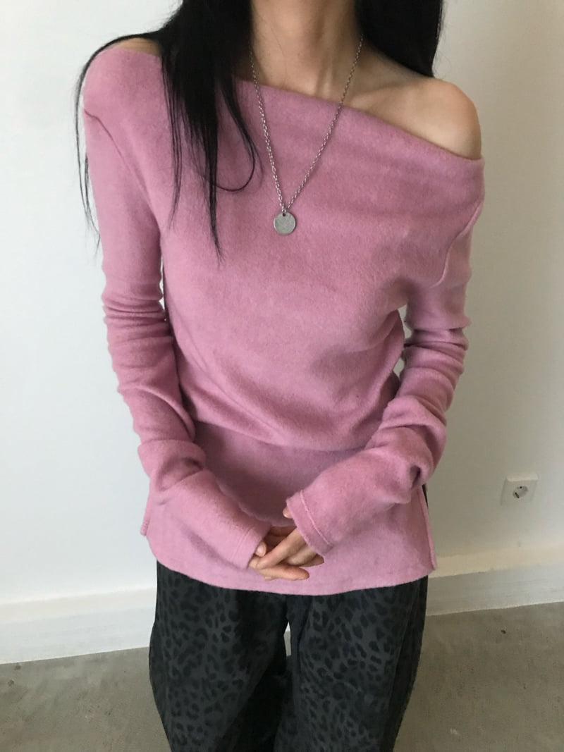 Buckle - Korean Women Fashion - #womensfashion - Peach Soft Boatneck Tee