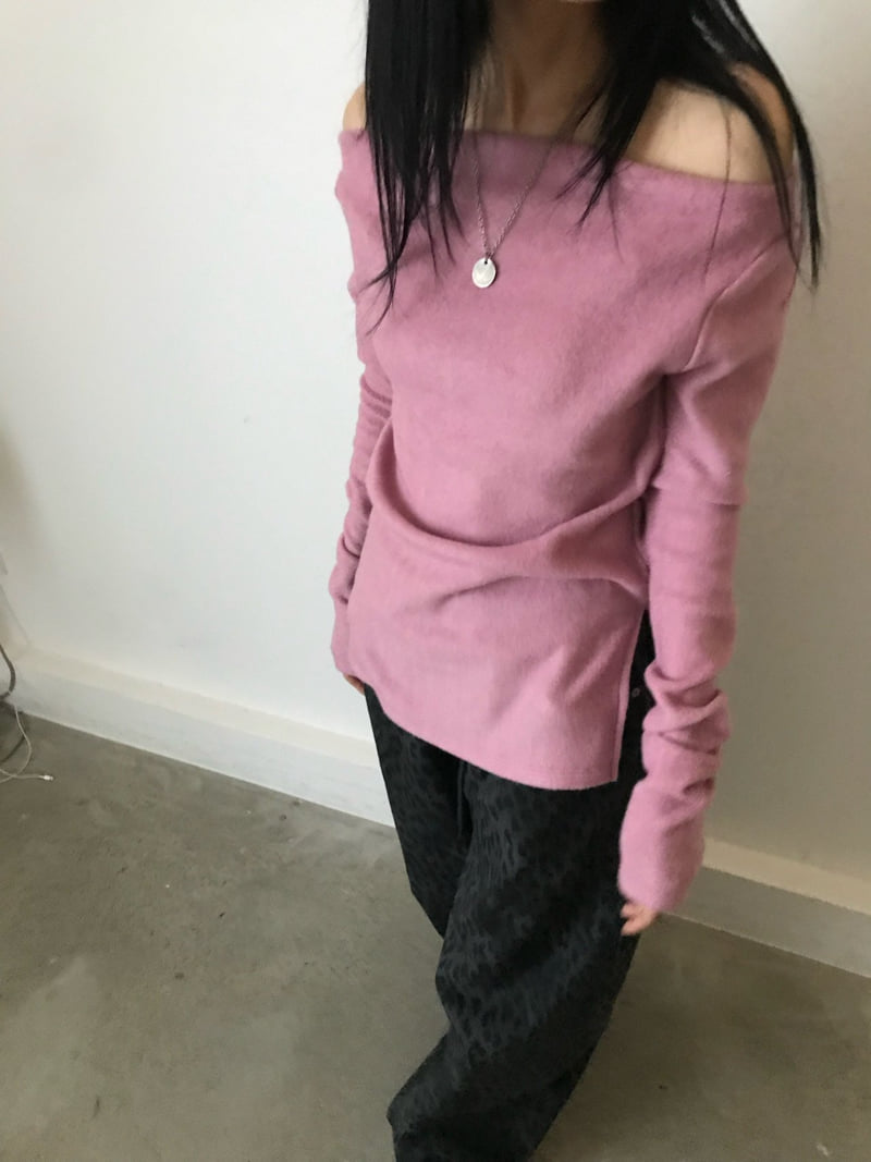 Buckle - Korean Women Fashion - #womensfashion - Peach Soft Boatneck Tee - 3
