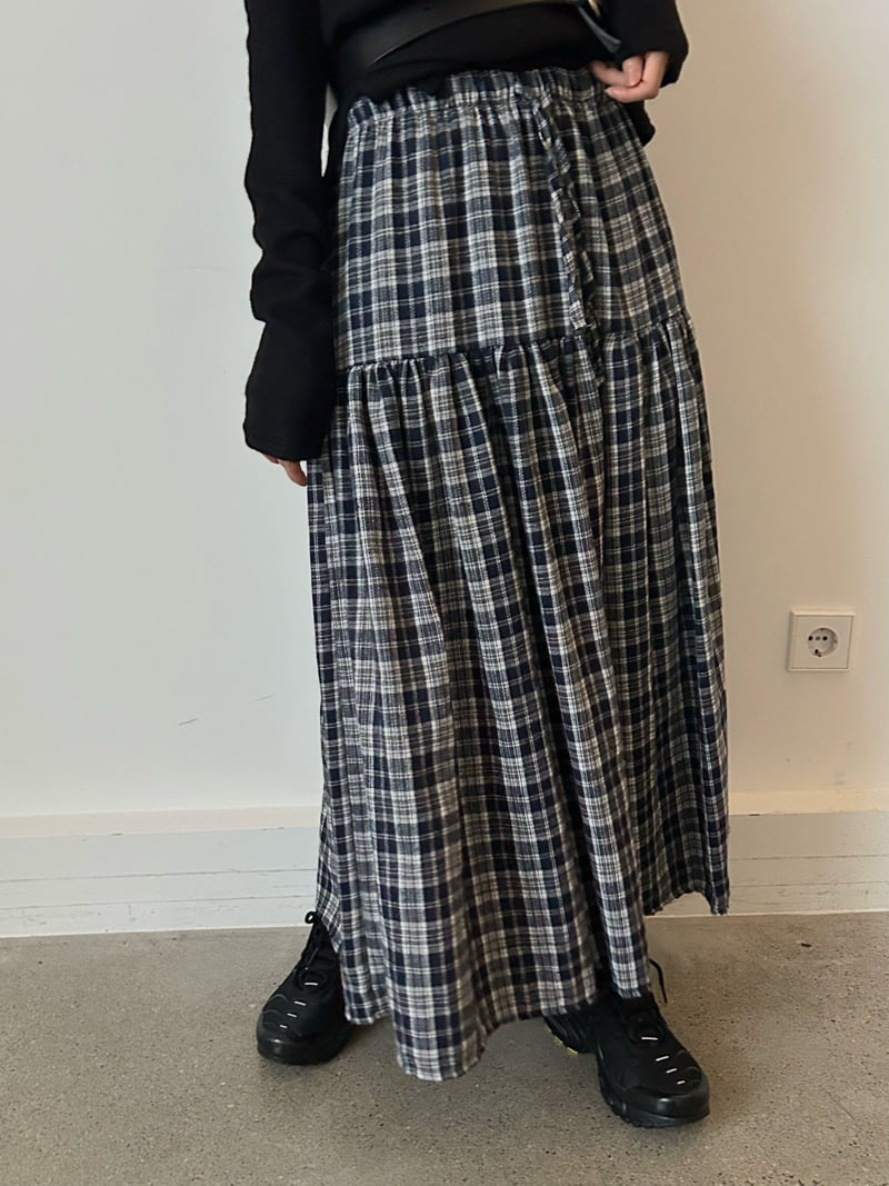 Buckle - Korean Women Fashion - #womensfashion - Peach Check Long Skirt - 2