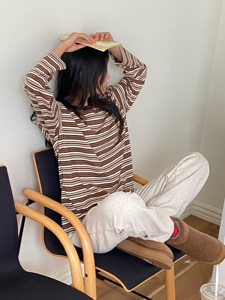 Diana - Korean Women Fashion - #momslook - Melange Stripe Tee - 5