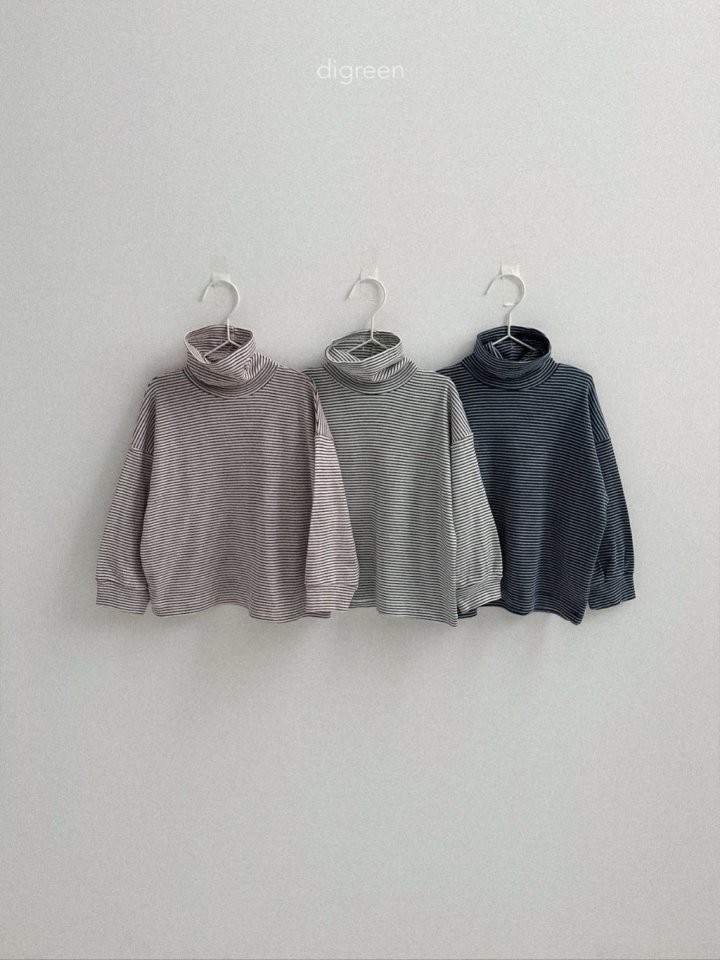 Digreen - Korean Children Fashion - #childofig - Loose Fit Stripe Turtleneck Tee