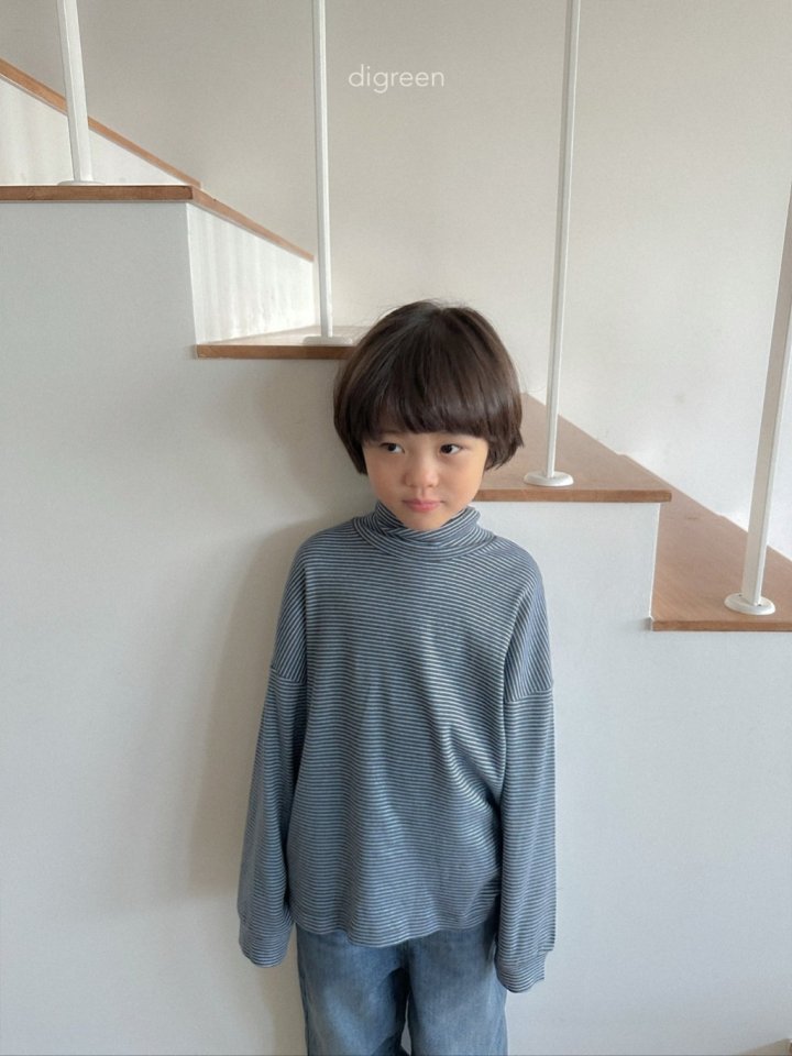 Digreen - Korean Children Fashion - #fashionkids - Loose Fit Stripe Turtleneck Tee - 5