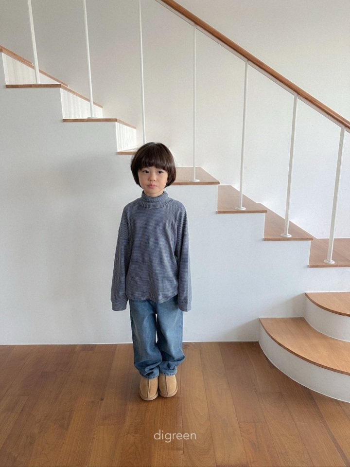 Digreen - Korean Children Fashion - #kidsshorts - Loose Fit Stripe Turtleneck Tee - 6