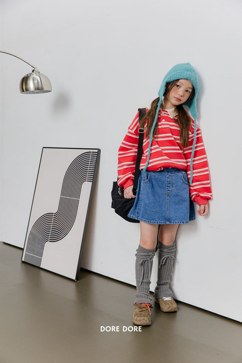 Dore Dore - Korean Children Fashion - #childrensboutique - Striped Collar Fleece Tee - 11