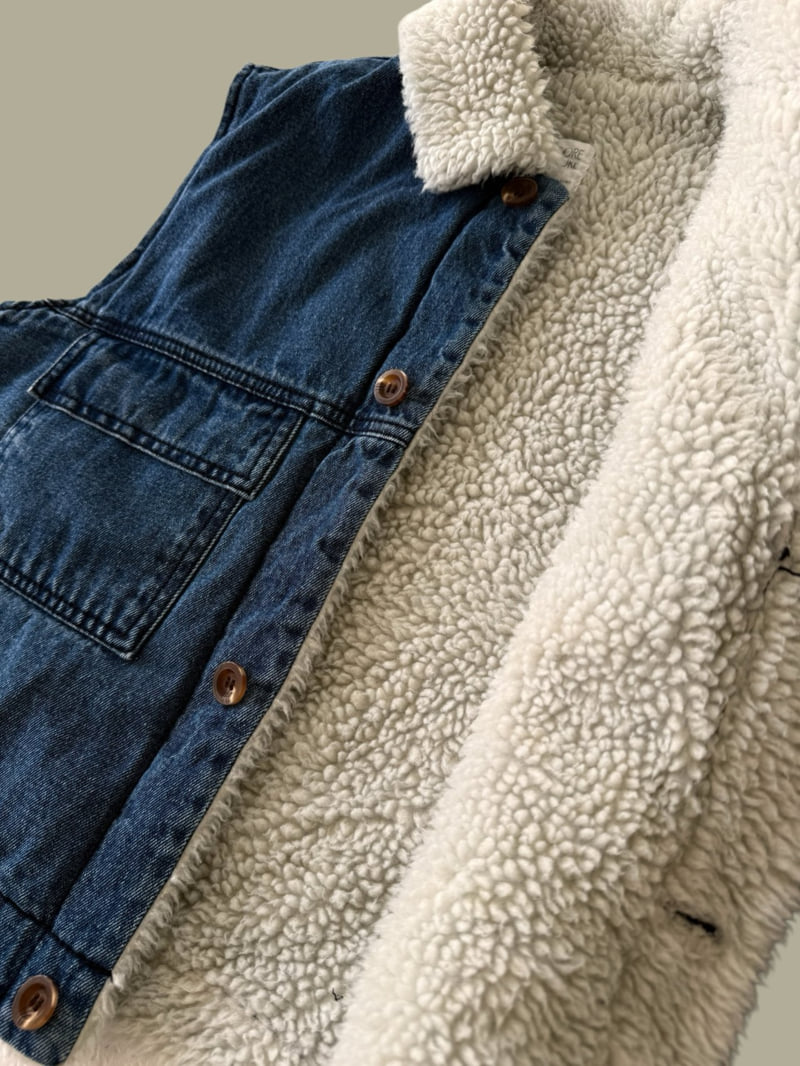 Dore Dore - Korean Children Fashion - #designkidswear - Teddy Button Denim Vest - 5