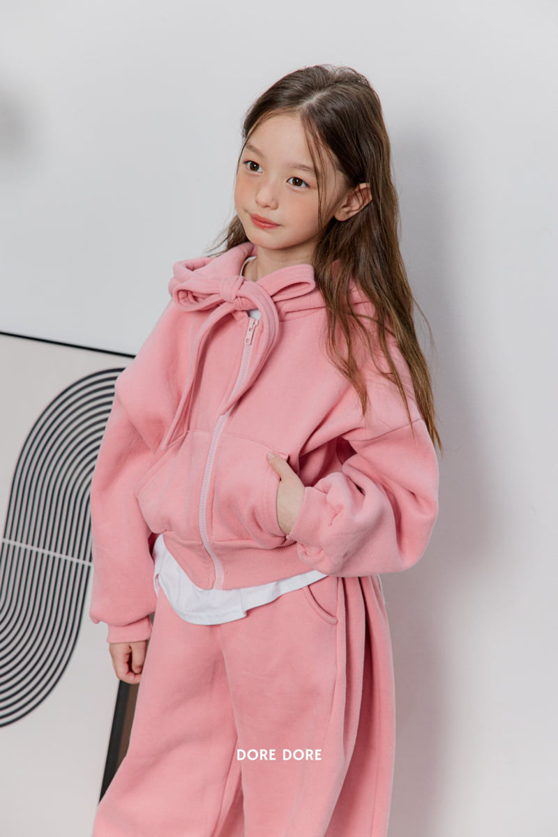 Dore Dore - Korean Children Fashion - #kidsshorts - Ribbon Hoodie Fleece Zip-up