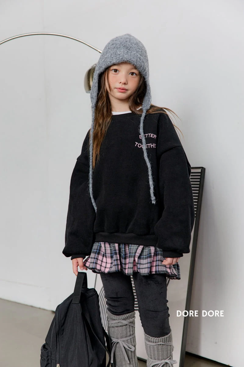 Dore Dore - Korean Children Fashion - #littlefashionista - Embroidered Check Fleece Sweatshirt