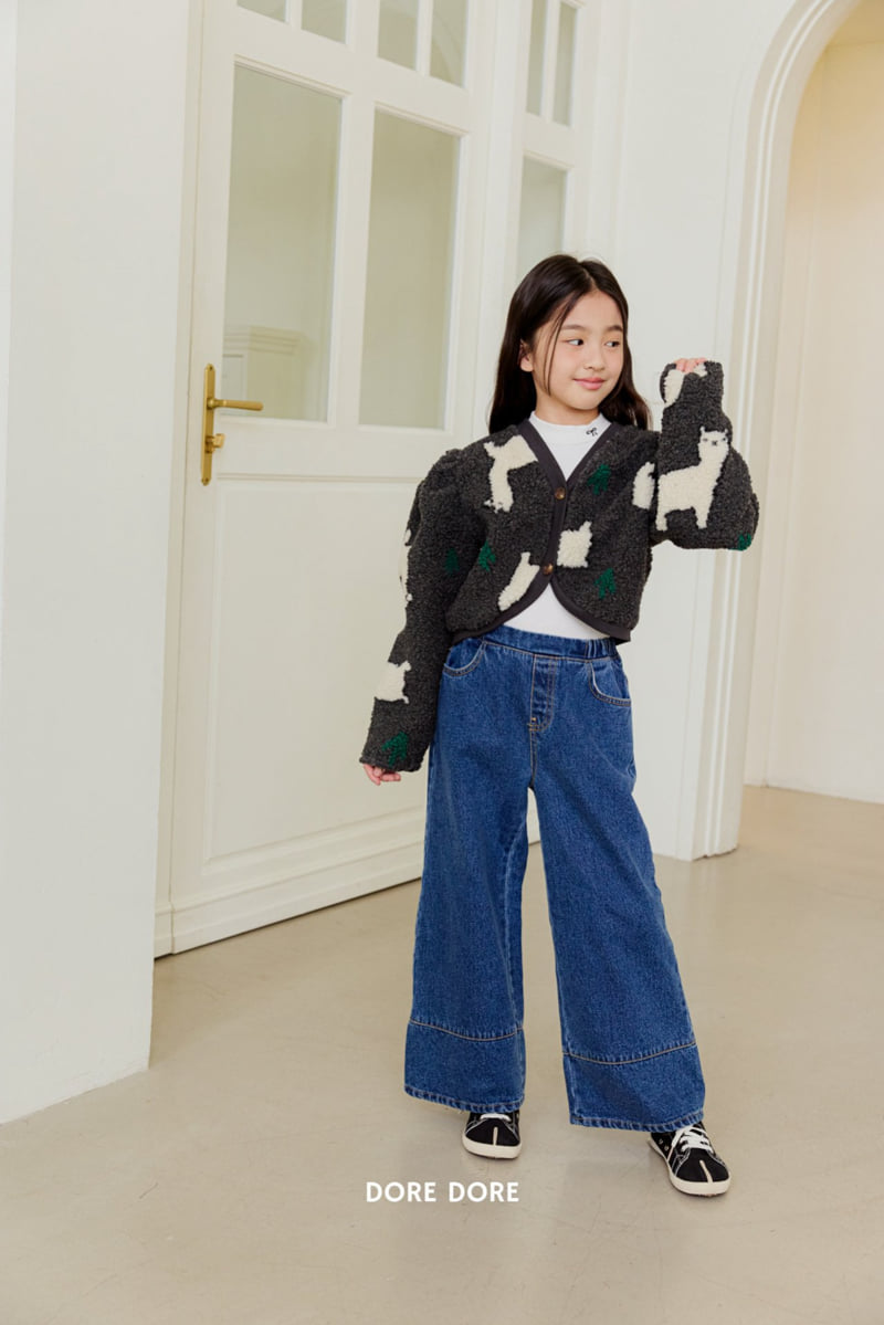 Dore Dore - Korean Children Fashion - #minifashionista - Fleece Wide Denim Pants - 6