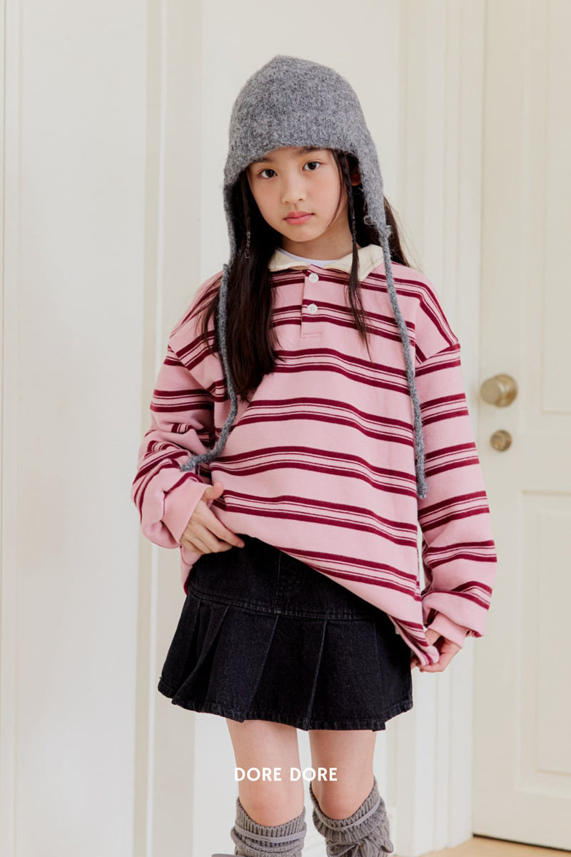 Dore Dore - Korean Children Fashion - #todddlerfashion - Striped Collar Fleece Tee - 7