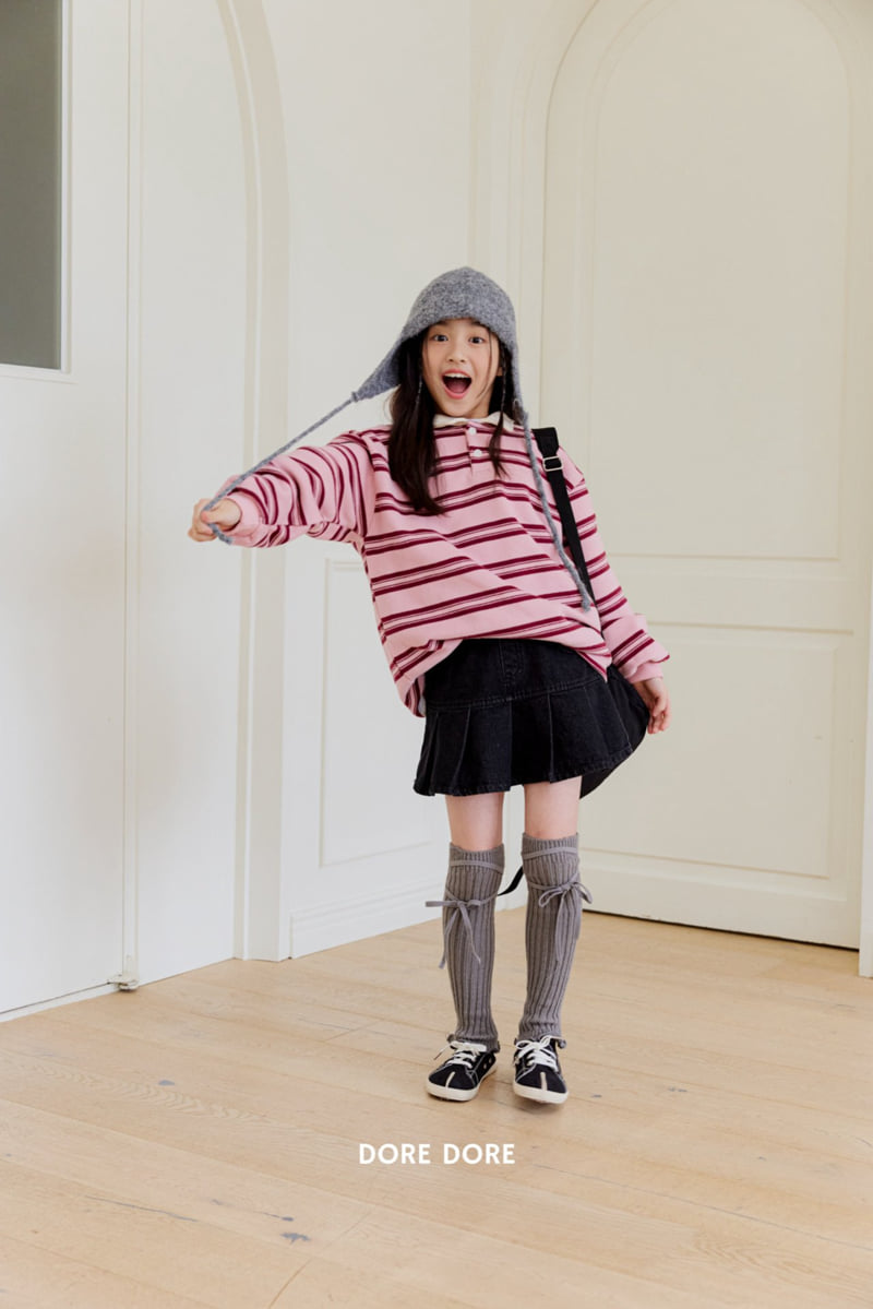 Dore Dore - Korean Children Fashion - #toddlerclothing - Striped Collar Fleece Tee - 8