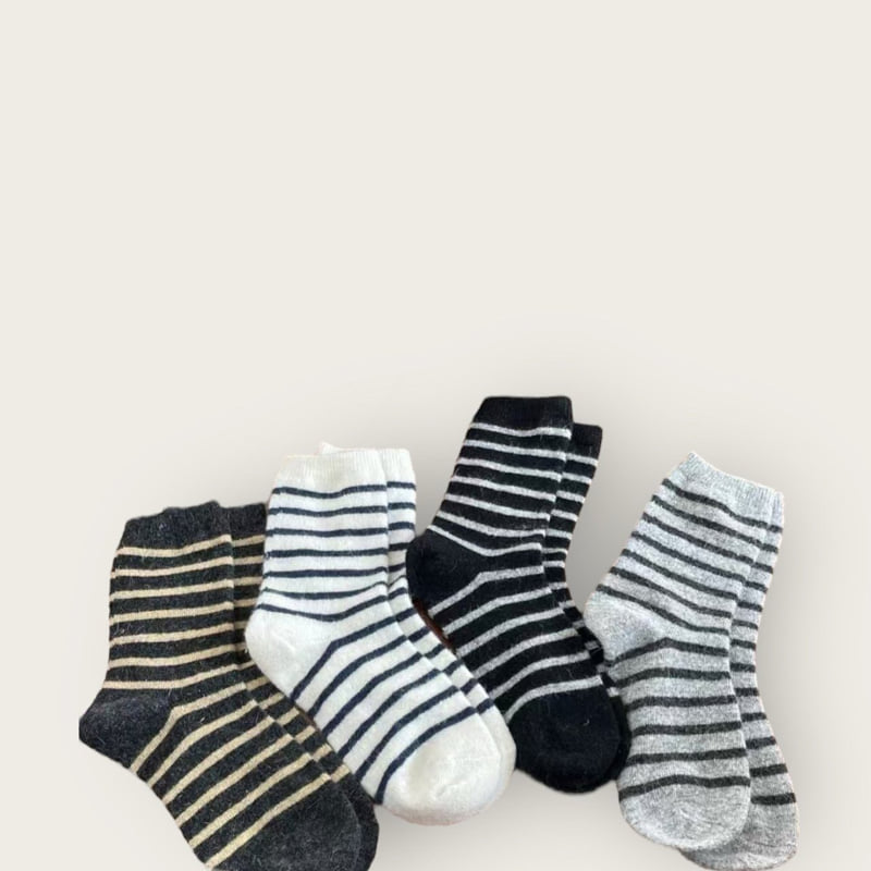 Dudie - Korean Children Fashion - #toddlerclothing - Cozy Stripe Set (set of 4) - 5