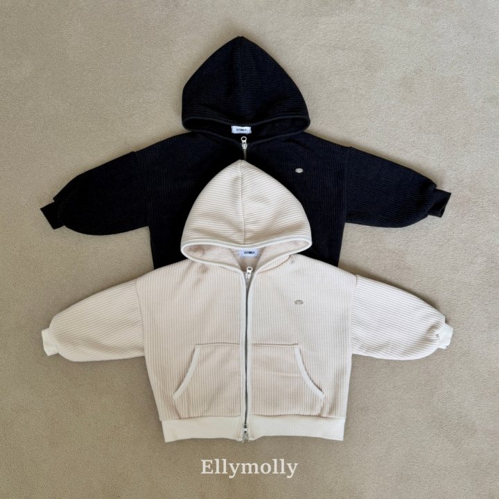 Ellymolly - Korean Children Fashion - #designkidswear - Cozy Ribbed Hood Zip-Up