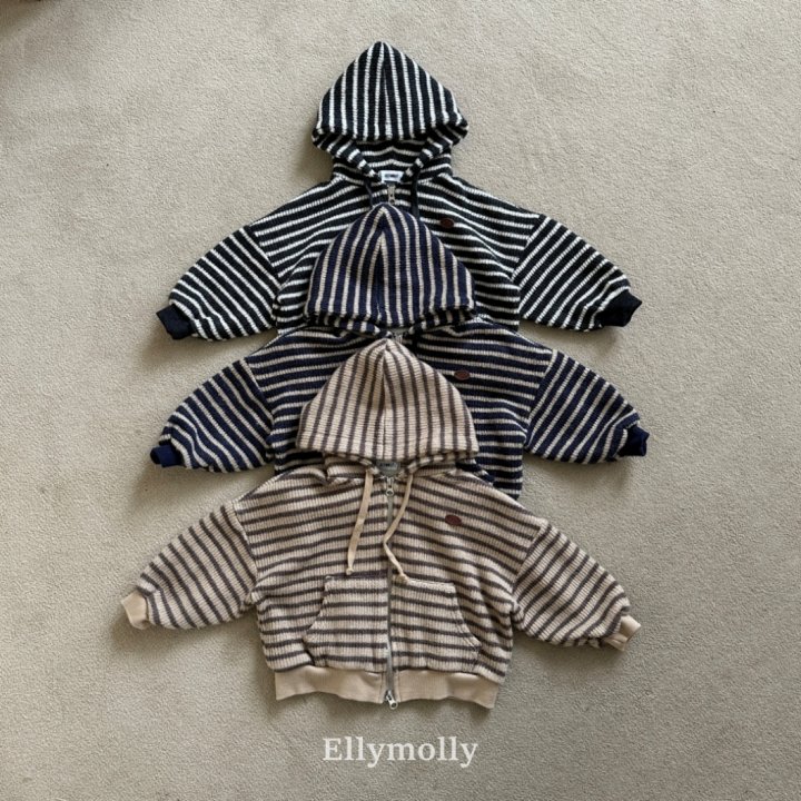 Ellymolly - Korean Children Fashion - #designkidswear - Wooly Stripe Hood Jacket