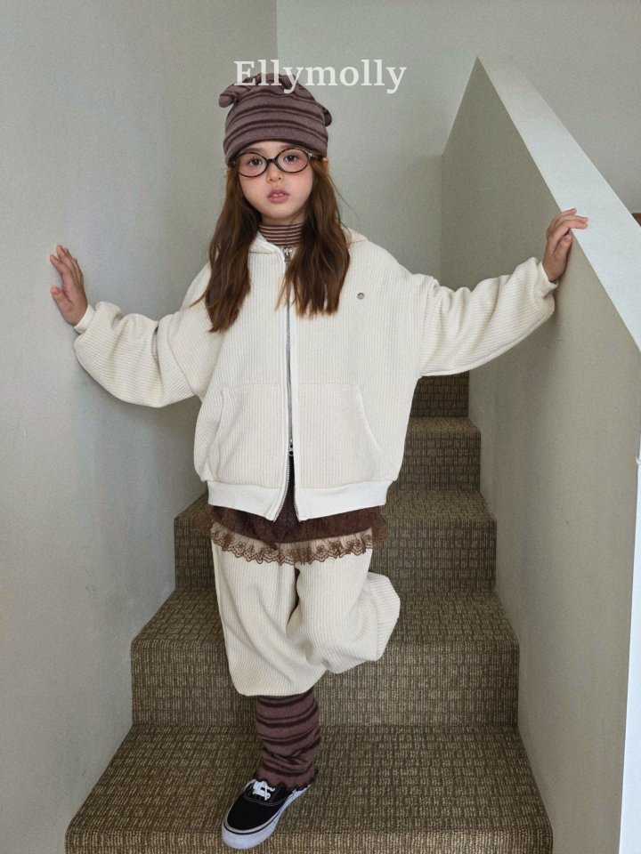 Ellymolly - Korean Children Fashion - #fashionkids - Cozy Ribbed Hood Zip-Up - 3