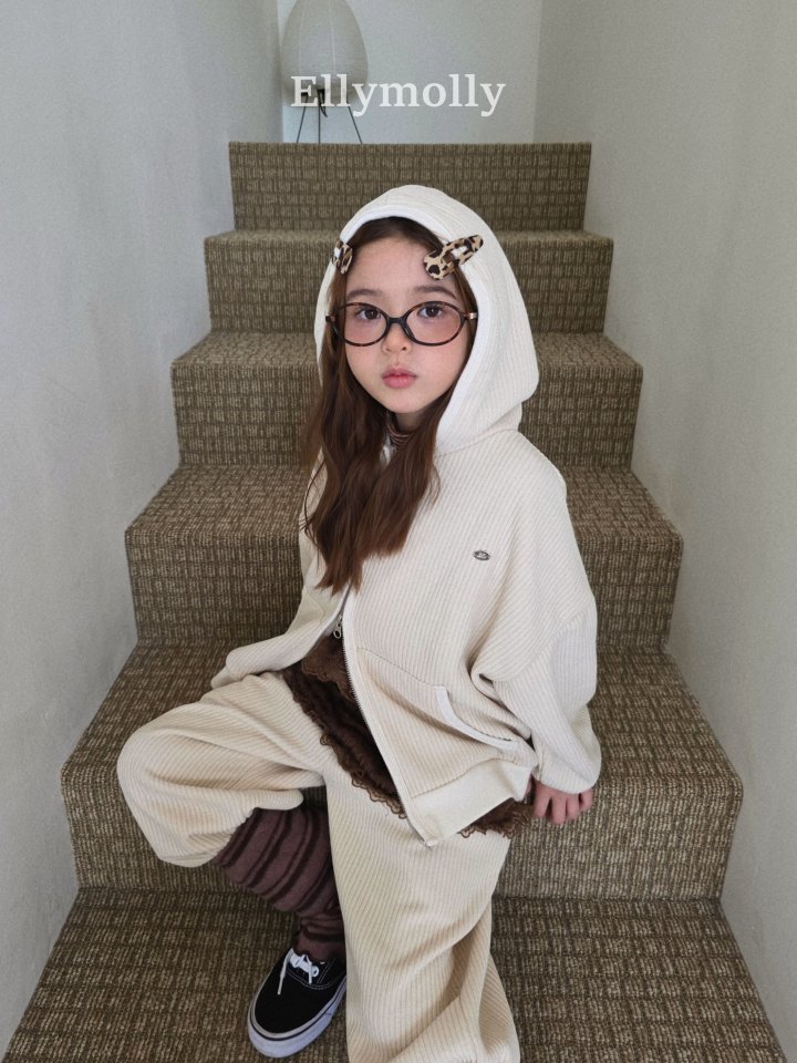 Ellymolly - Korean Children Fashion - #fashionkids - Cozy Ribbed Hood Zip-Up - 4