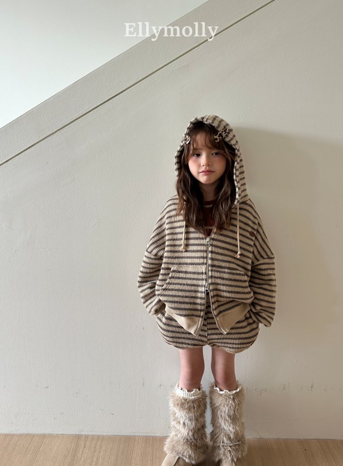Ellymolly - Korean Children Fashion - #fashionkids - Wooly Stripe Hood Jacket - 4